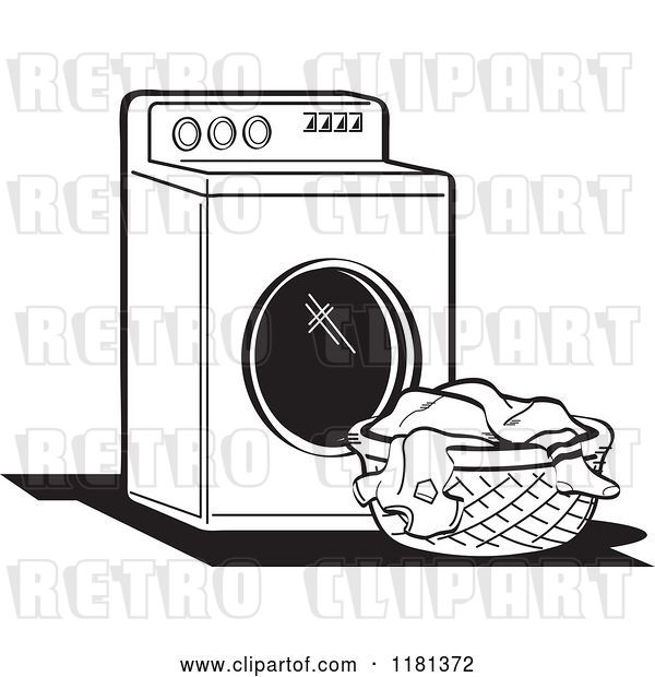 Vector Clip Art of Retro Cartoon Washing Machine and Laundry