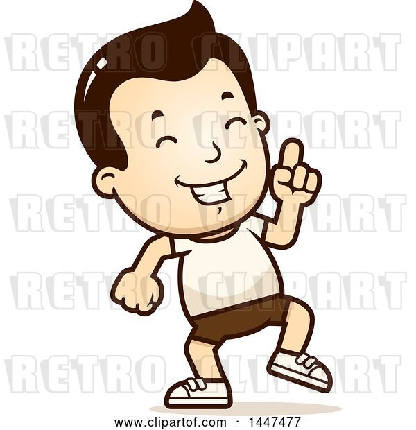 Vector Clip Art of Retro Cartoon White Boy in Shorts, Doing a Happy Dance