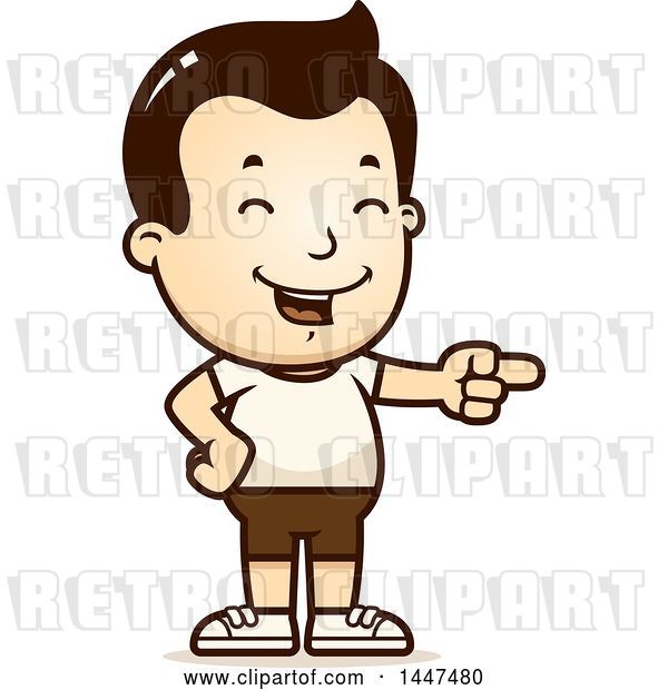 Vector Clip Art of Retro Cartoon White Boy in Shorts, Laughing and Pointing