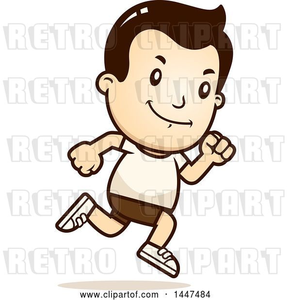 Vector Clip Art of Retro Cartoon White Boy Running in Shorts