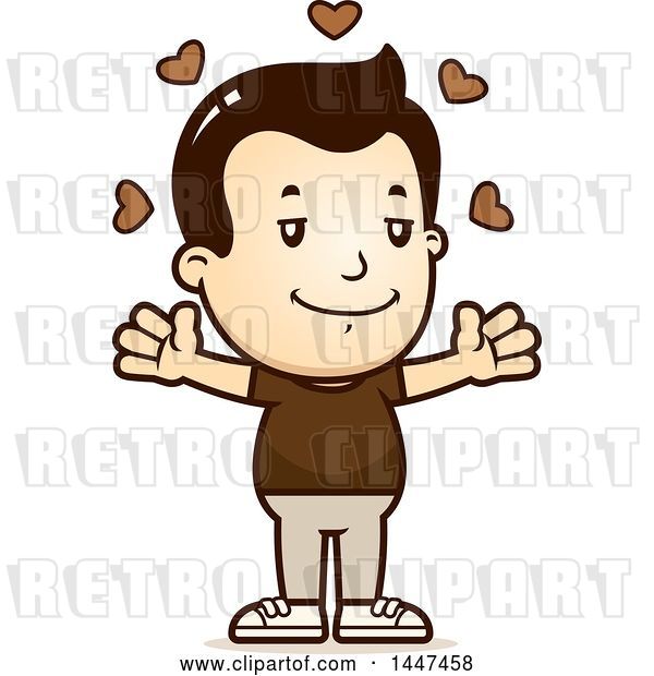 Vector Clip Art of Retro Cartoon White Boy with Open Arms and Love Hearts