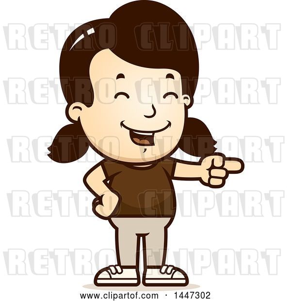 Vector Clip Art of Retro Cartoon White Girl Laughing and Pointing