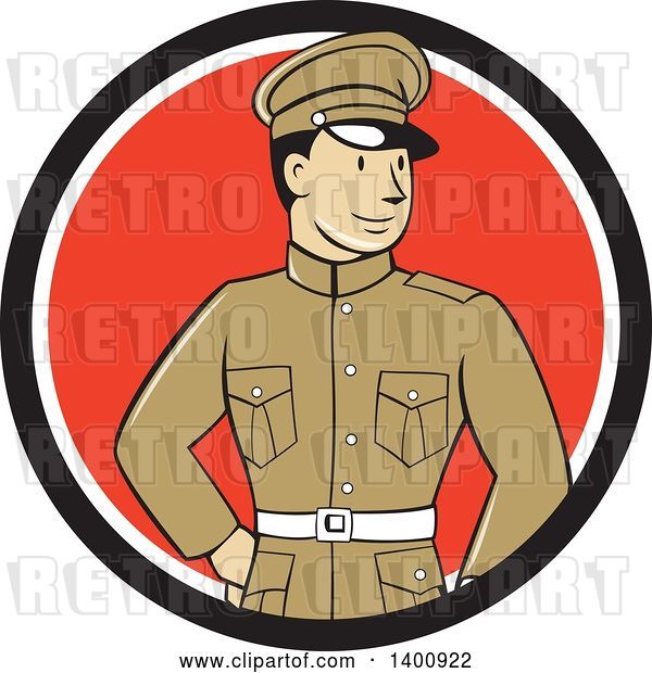 Vector Clip Art of Retro Cartoon World War One British Officer Soldier in a Black White and Red Circle