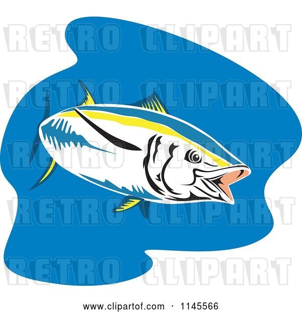 Vector Clip Art of Retro Cartoon Yellowfin Tuna Fish over Blue