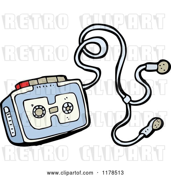 Vector Clip Art of Retro Cassette Player with Earphones