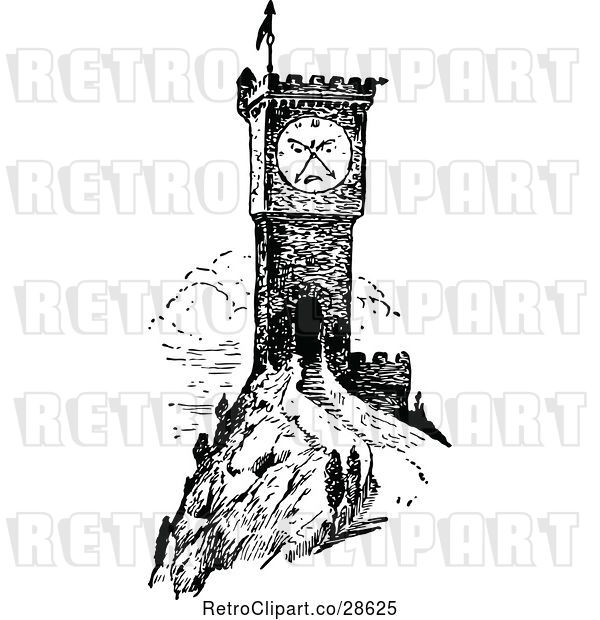 Vector Clip Art of Retro Castle Clock Tower