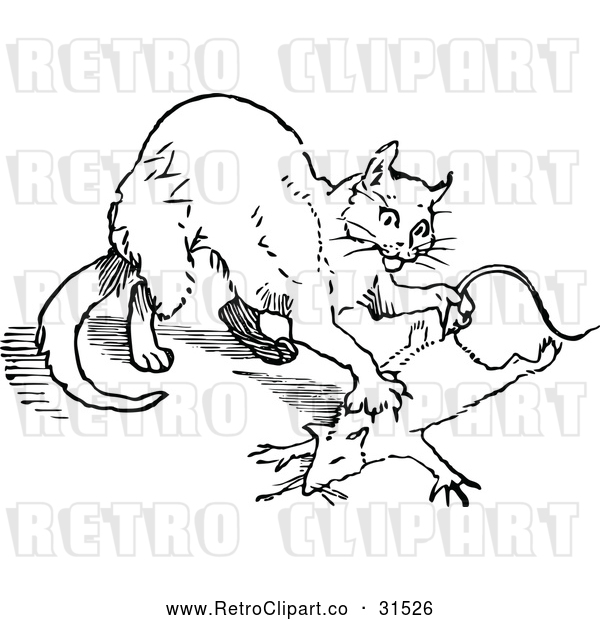 Vector Clip Art of Retro Cat Hunting a Rat 2