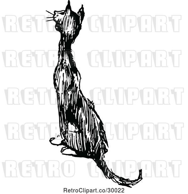 Vector Clip Art of Retro Cat Meowing and Sitting