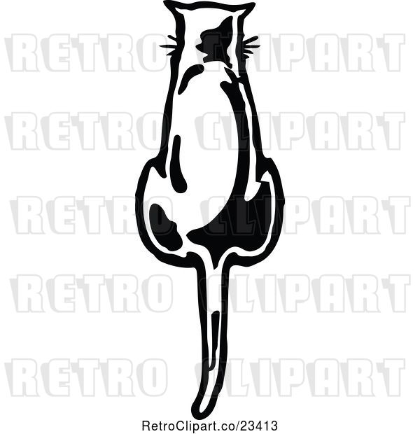 Vector Clip Art of Retro Cat Sitting from Behind