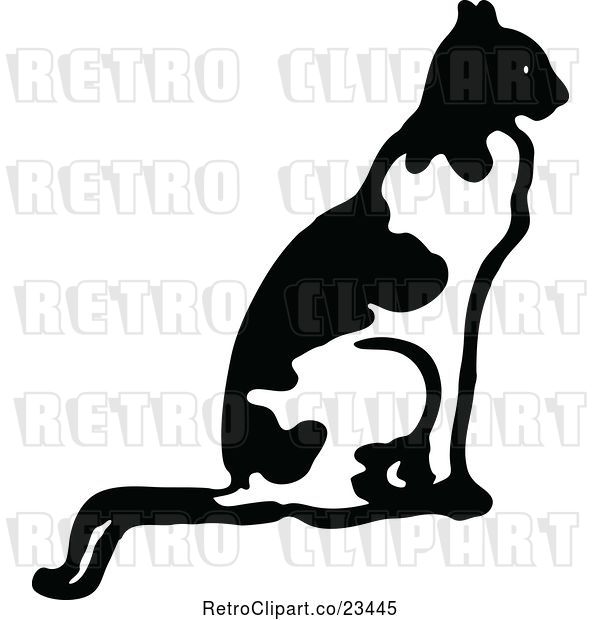 Vector Clip Art of Retro Cat Sitting in Profile