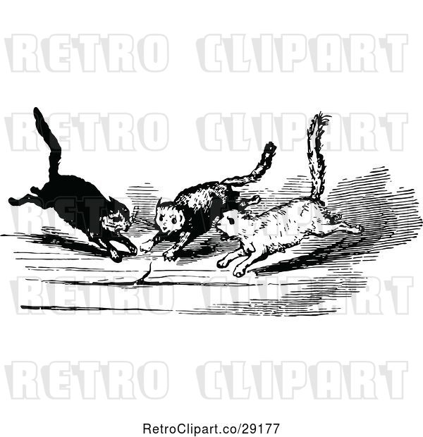 Vector Clip Art of Retro Cats Chasing a Mouse