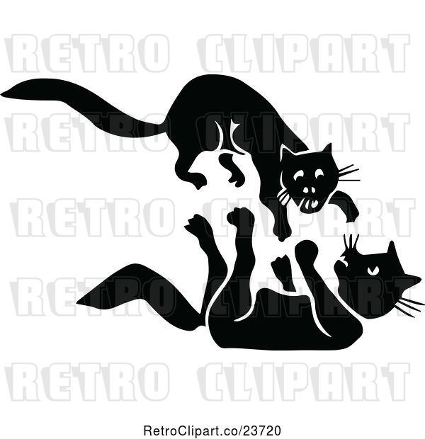 Vector Clip Art of Retro Cats Fighting