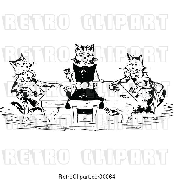 Vector Clip Art of Retro Cats Playing Cards