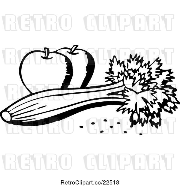 Vector Clip Art of Retro Celery and Apples