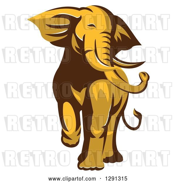 Vector Clip Art of Retro Charging Angry Elephant
