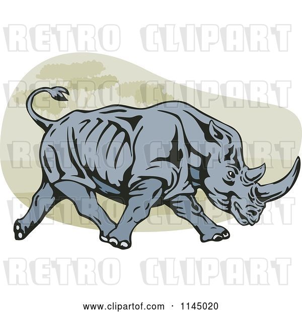 Vector Clip Art of Retro Charging Rhino