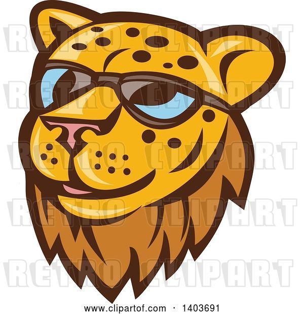 Vector Clip Art of Retro Cheetah or Leopard Face Wearing Sunglasses