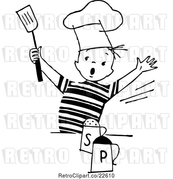 Vector Clip Art of Retro Chef Boy with Salt and Pepper