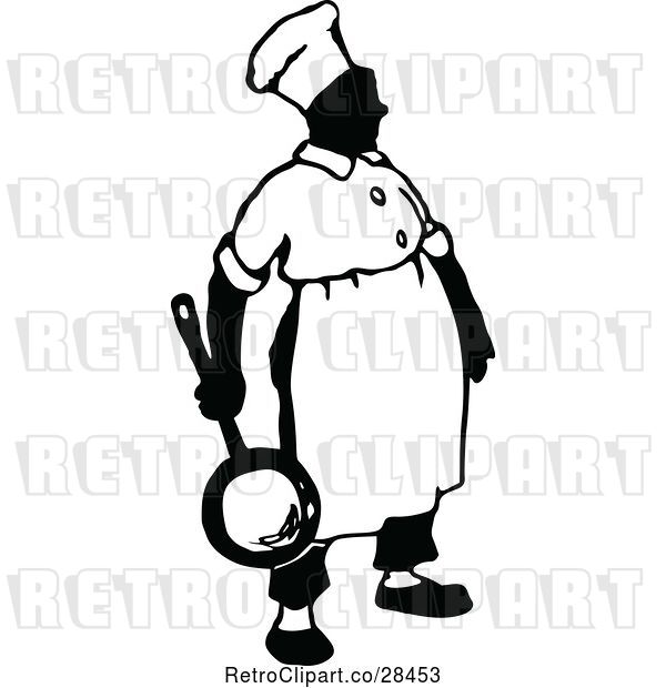 Vector Clip Art of Retro Chef Carrying a Frying Pan