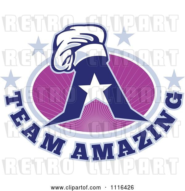 Vector Clip Art of Retro Chef Hat on a Letter a with Team Amazing Text and Purple Rays and Stars