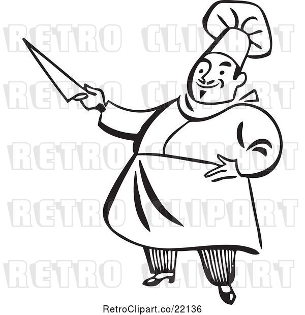 Vector Clip Art of Retro Chef Holding a Knife
