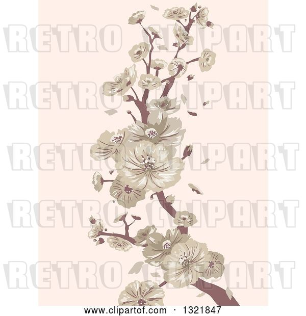 Vector Clip Art of Retro Cherry Blossom Branch on Pastel Pink