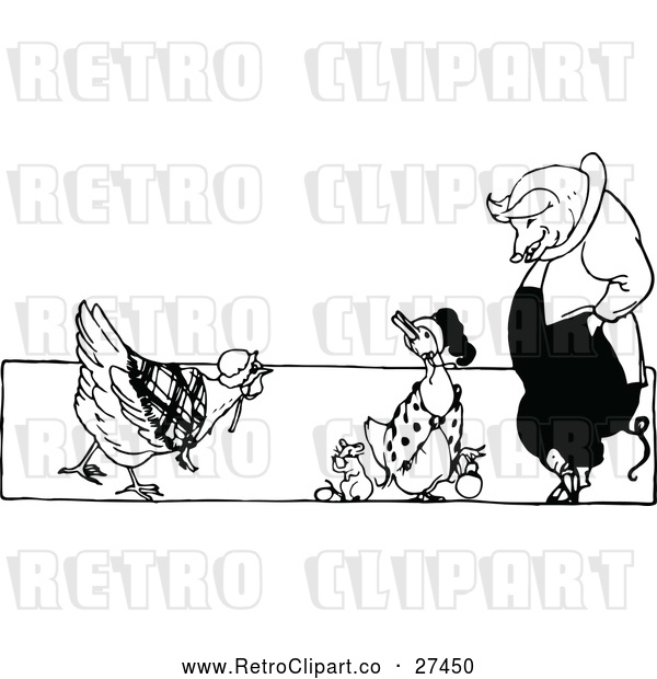 Vector Clip Art of Retro Chicken Goose Mouse and Pig