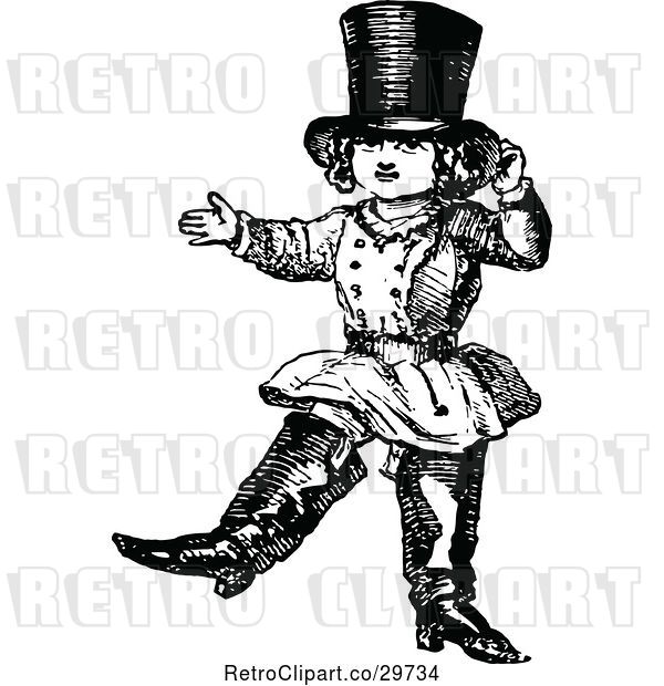 Vector Clip Art of Retro Child Dressed up in Boots and a Hat