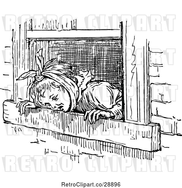 Vector Clip Art of Retro Child Looking out a Window