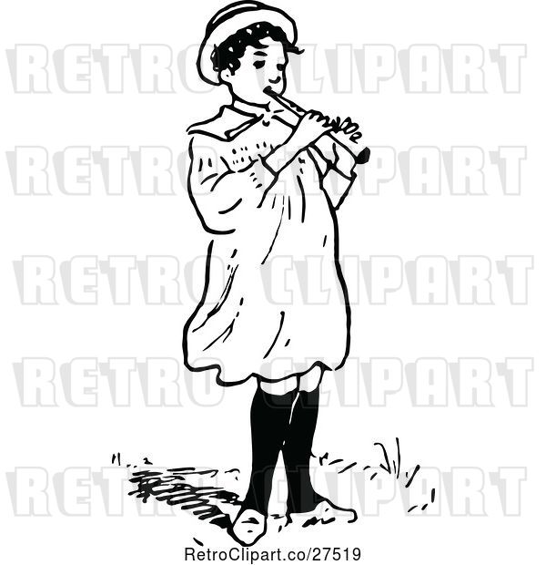 Vector Clip Art of Retro Child Playing a Flute