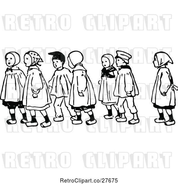 Vector Clip Art of Retro Children Walking