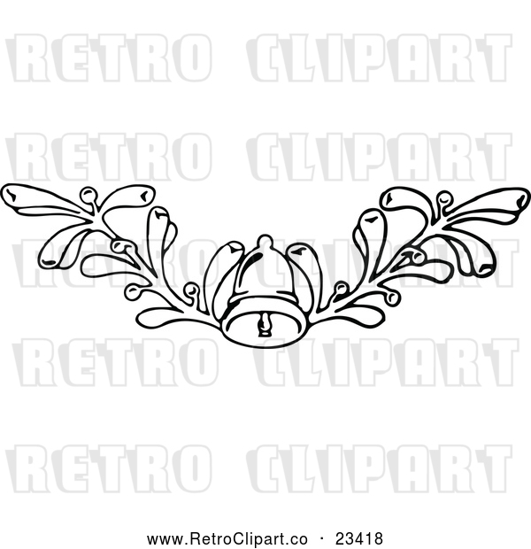 Vector Clip Art of Retro Christmas Mistletoe and Bell