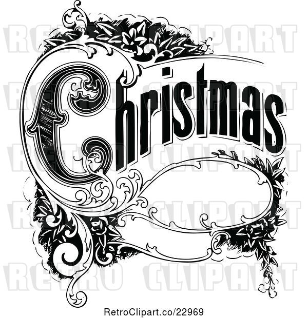 Vector Clip Art of Retro Christmas Sign with Ornate Elements