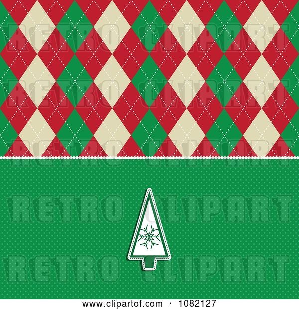 Vector Clip Art of Retro Christmas Tree over Green Dots with Argyle