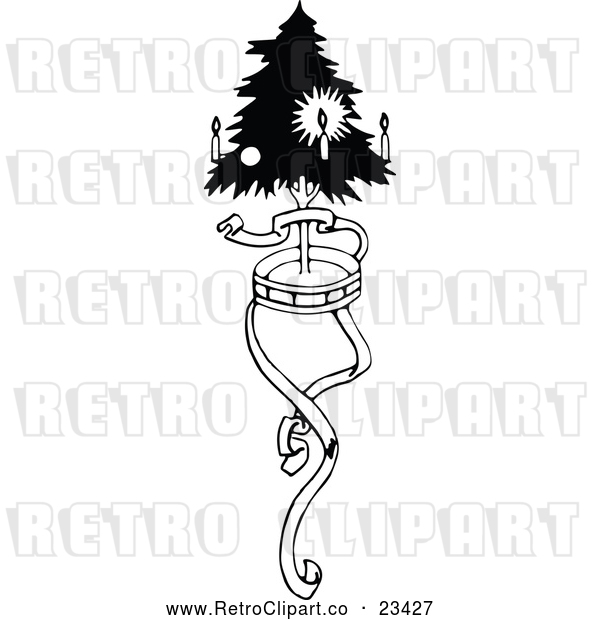 Vector Clip Art of Retro Christmas Tree with Ribbon and Candles