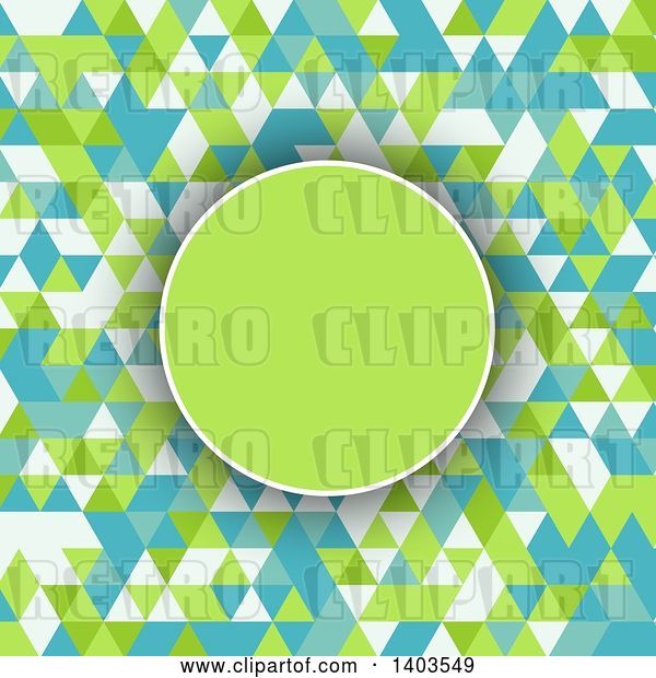 Vector Clip Art of Retro Circle over a Geometric Background in Green Blue and White Tones