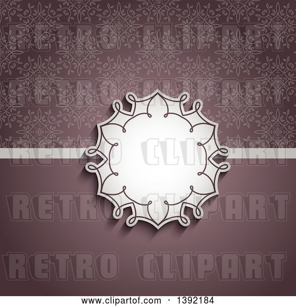Vector Clip Art of Retro Circular Label Frame over Purple with Half Floral, Half Gradient