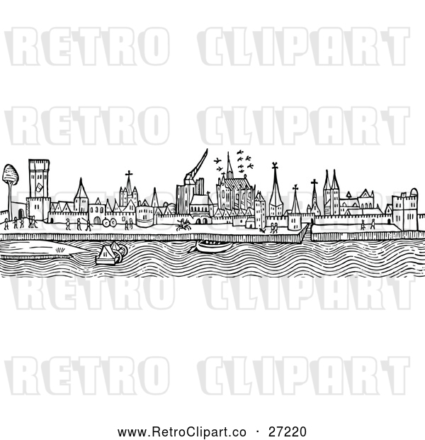 Vector Clip Art of Retro City Skyline