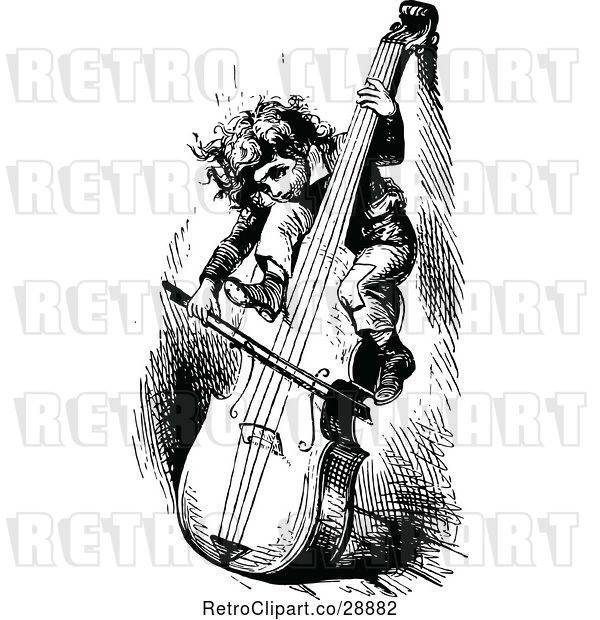 Vector Clip Art of Retro Clipart of a | Boy Playing a Cello| Royalty Free Vector Clipart