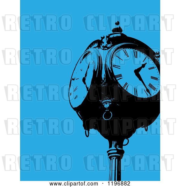 Vector Clip Art of Retro Clock Post over Blue