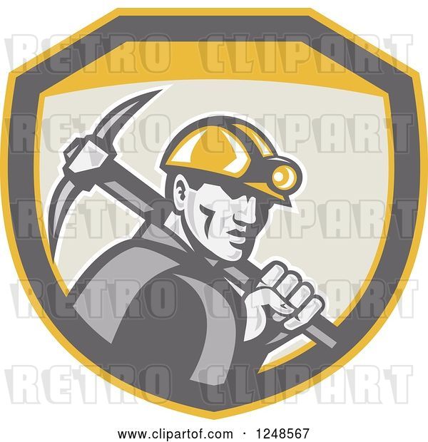 Vector Clip Art of Retro Coal Miner with a Pickaxe in a Shield