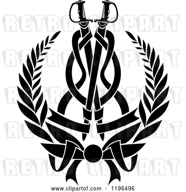 Vector Clip Art of Retro Coat of Arms Wreath with Swords and Ribbons