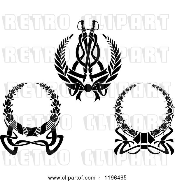 Vector Clip Art of Retro Coat of Arms Wreaths with Swords and Ribbons