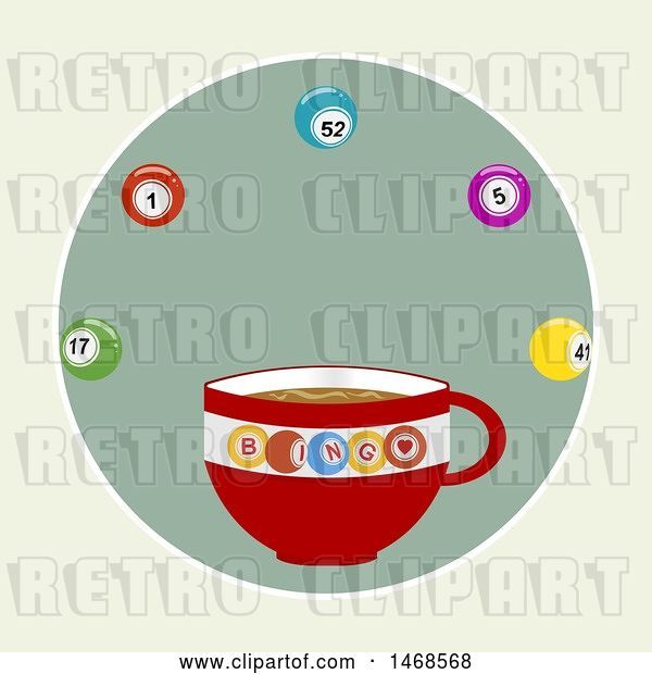 Vector Clip Art of Retro Coffee Cup with Bingo Balls over Green