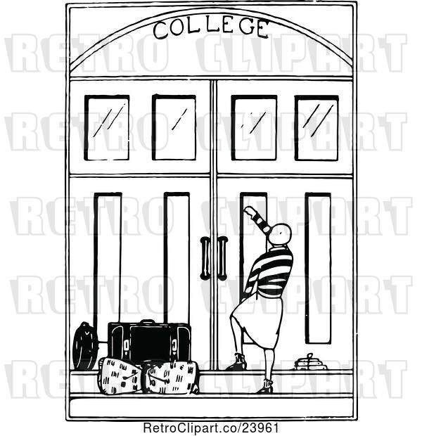Vector Clip Art of Retro College Student and Luggage