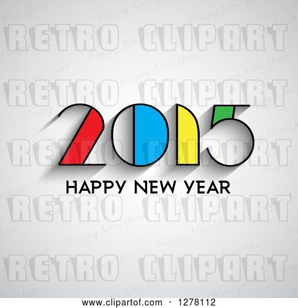 Vector Clip Art of Retro Colorful 2015 Happy New Year Greeting on Gray