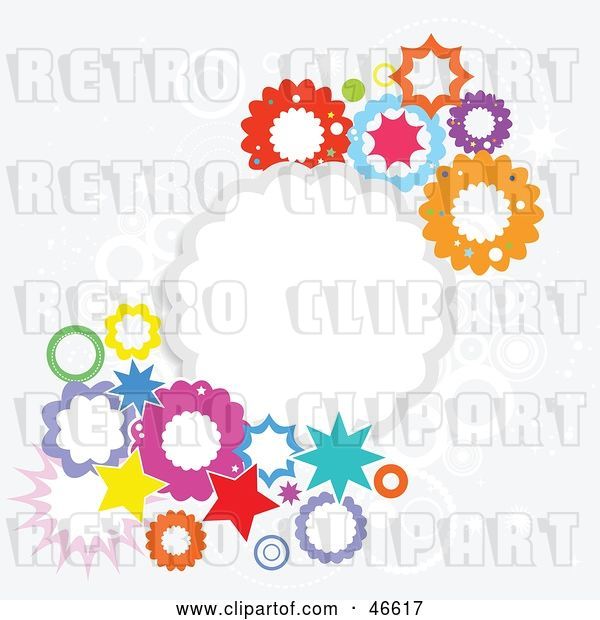 Vector Clip Art of Retro Colorful Burst and Cloud Background on Gray