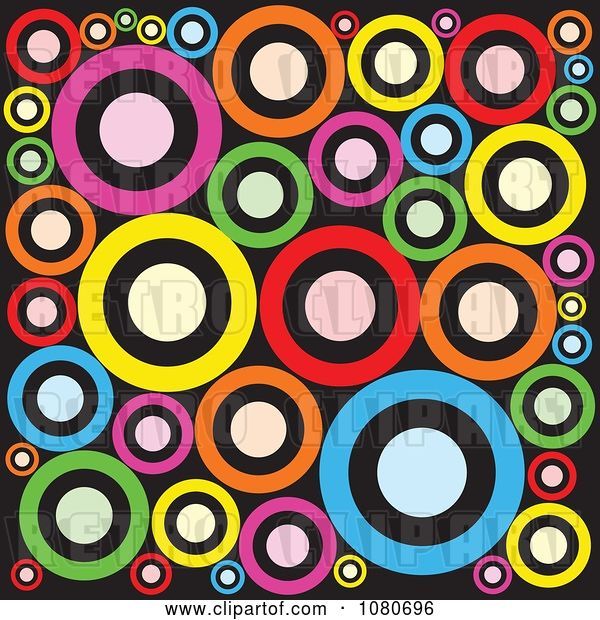 Vector Clip Art of Retro Colorful Circle Background over Black 2