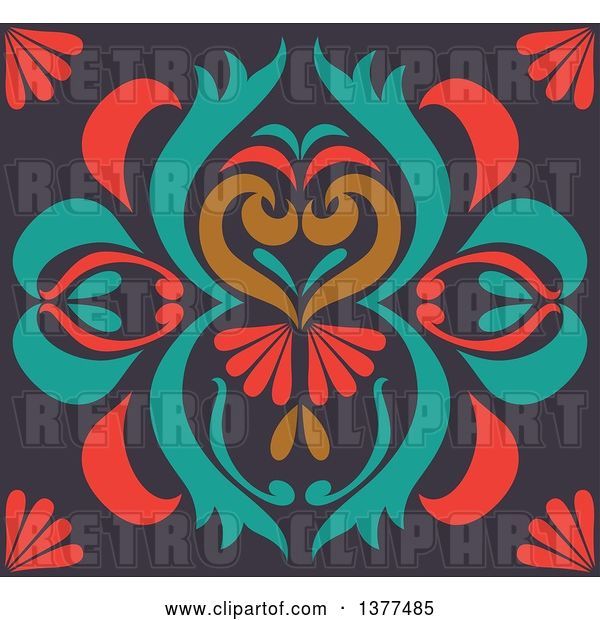 Vector Clip Art of Retro Colorful Floral Art Deco Background