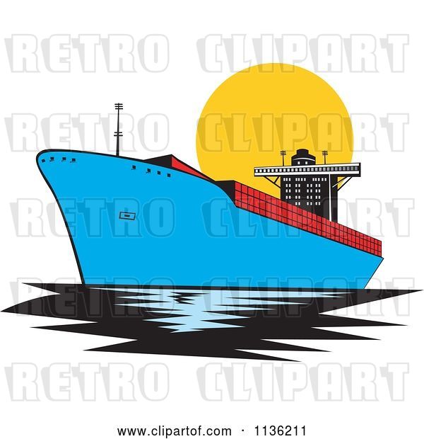 Vector Clip Art of Retro Commercial Tanker Ship 1